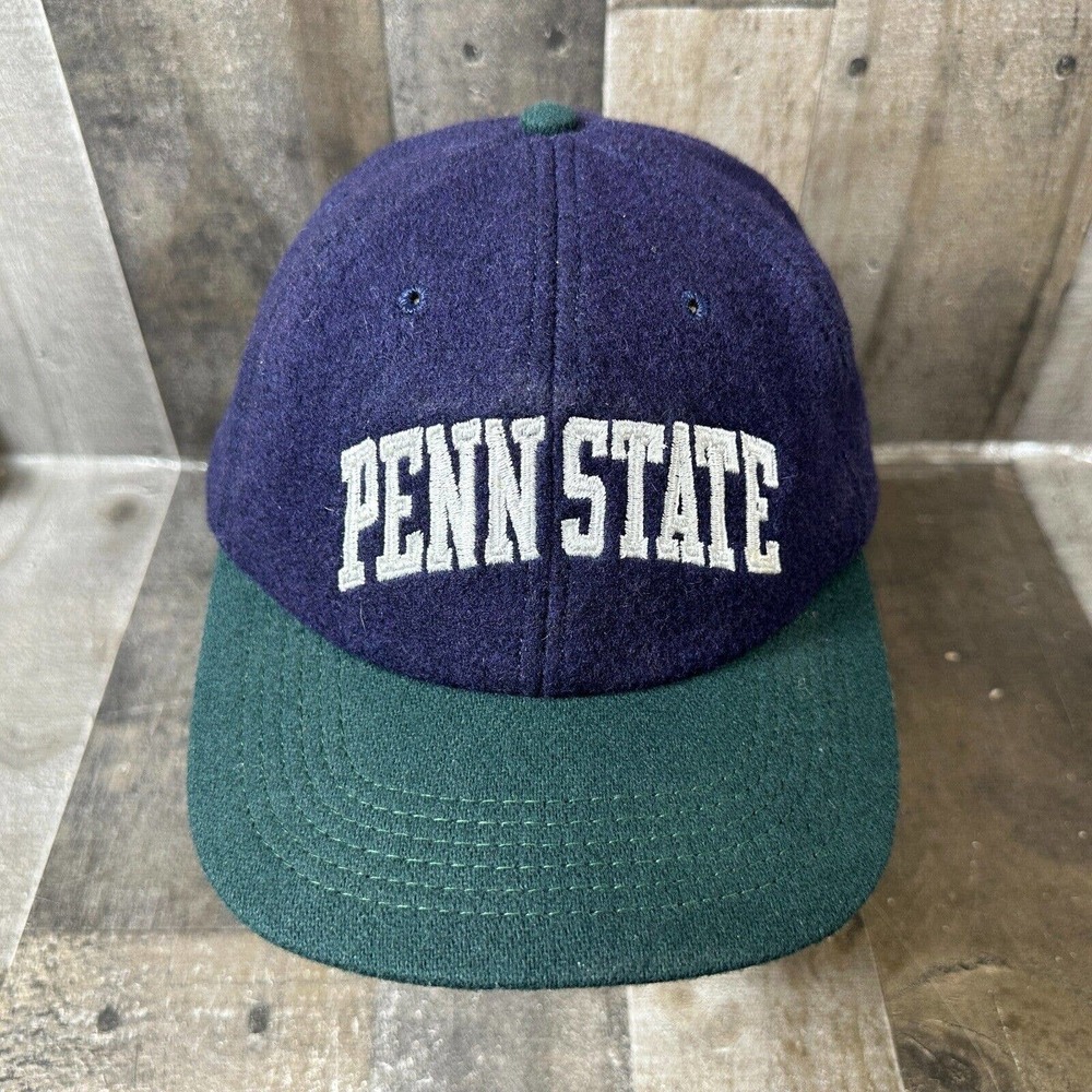 Vintage Penn State University Square Wool‎ Hat Strapback 80s/90s USA Spell Out